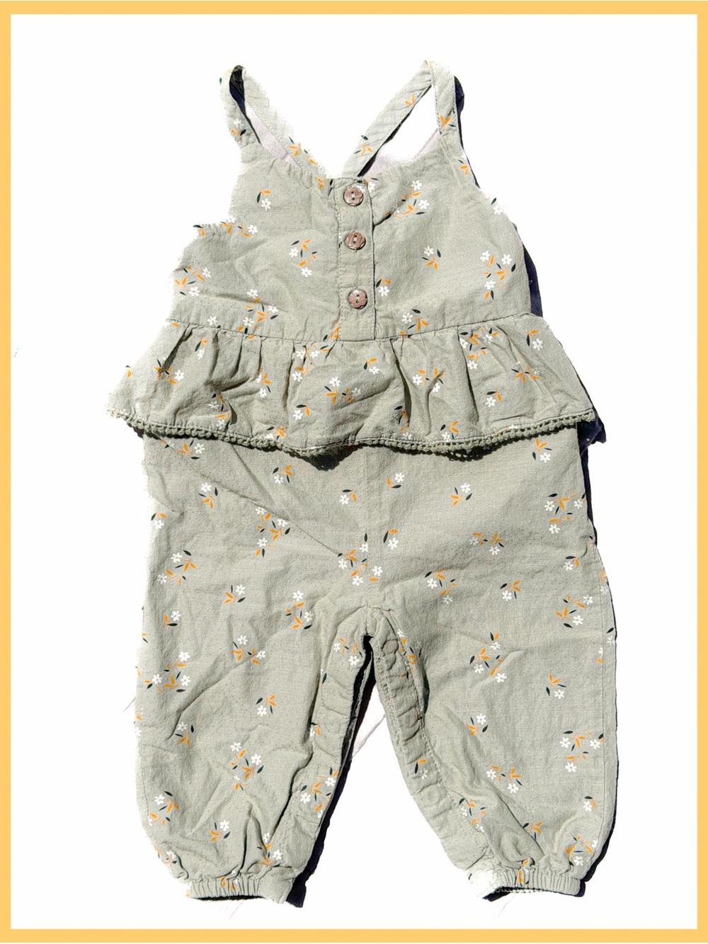 Joie Baby Girl Sage Green Floral Jumpsuit Romper 3-6M Layering Ruffle Comfy Soft